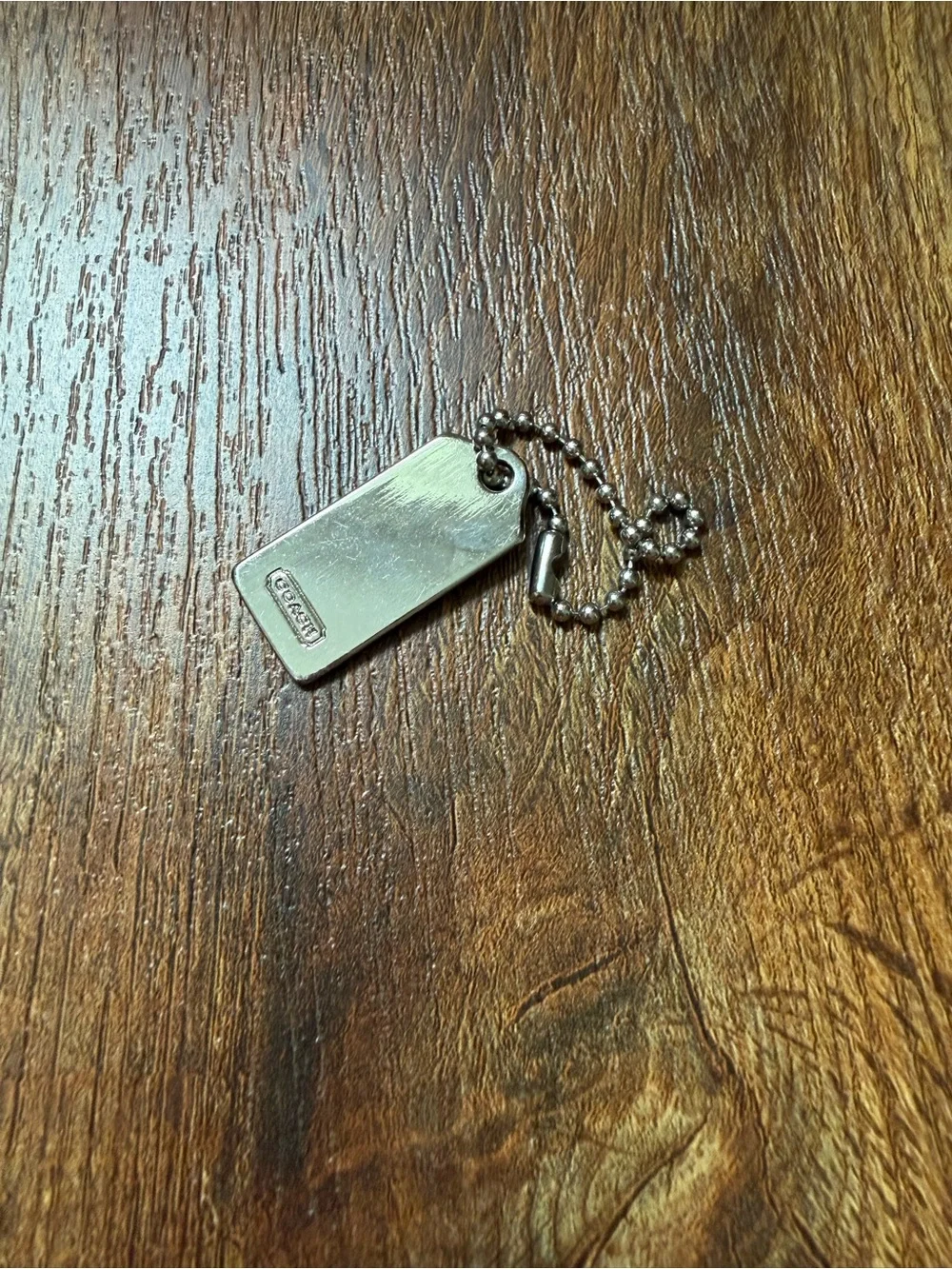 Coach Silver Metal Dog Tag Charm with Ball Chain